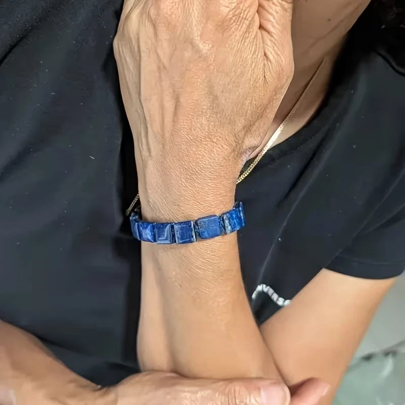 Natural Lapis Lazuli & Black Onyx Men’s Square Beads Healing Protection Bracelet