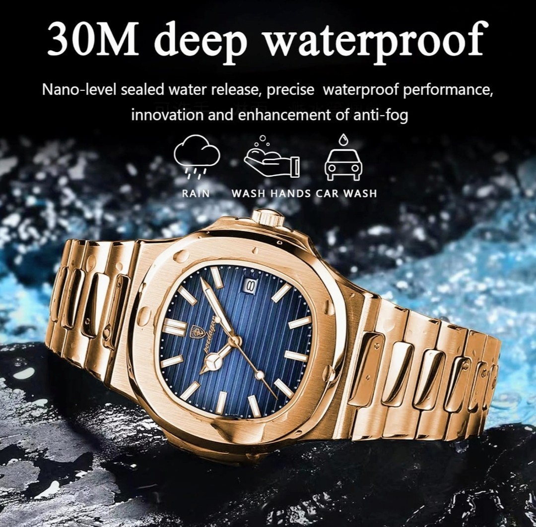 Poedagar Mens Luxury Quartz Watch Waterproof Stainless Steel Rose Gold Square