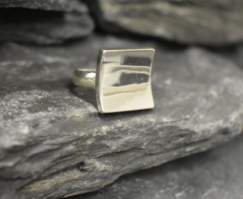 Large Square, 925 Sterling Silver Band &Statement Handmade Ring Allsize-B-49