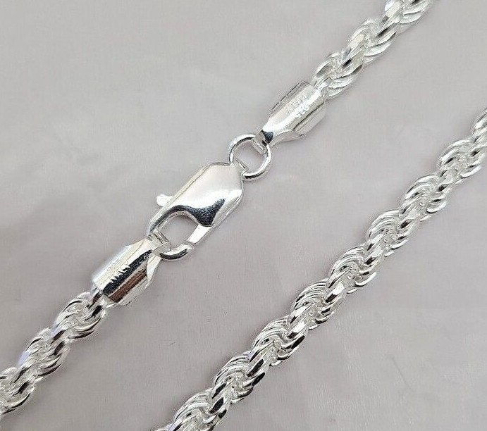 5mm Sterling Silver D/C Rope Chain Necklaces Bracelets Handmade Italy 7 to 30 in