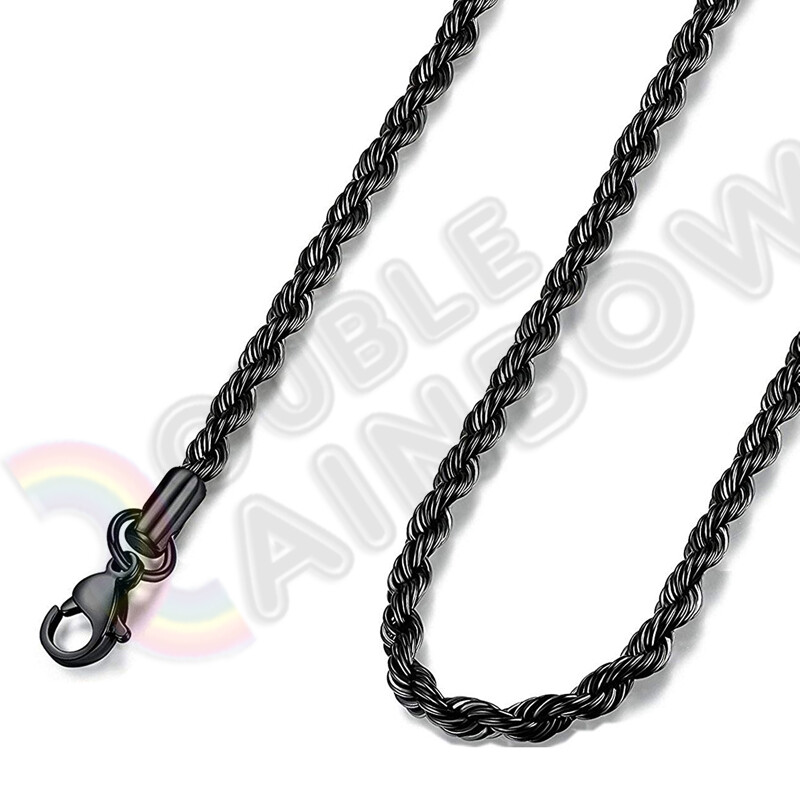 Men Women’s Stainless Steel Black Plated 2mm/3mm/4mm/5mm Rope Necklace Chain