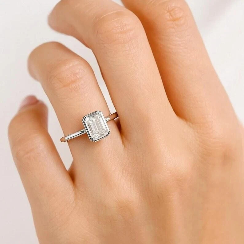 3 CT Emerald Cut Moissanite Solitaire Ring 925 Sterling Silver Promise Ring