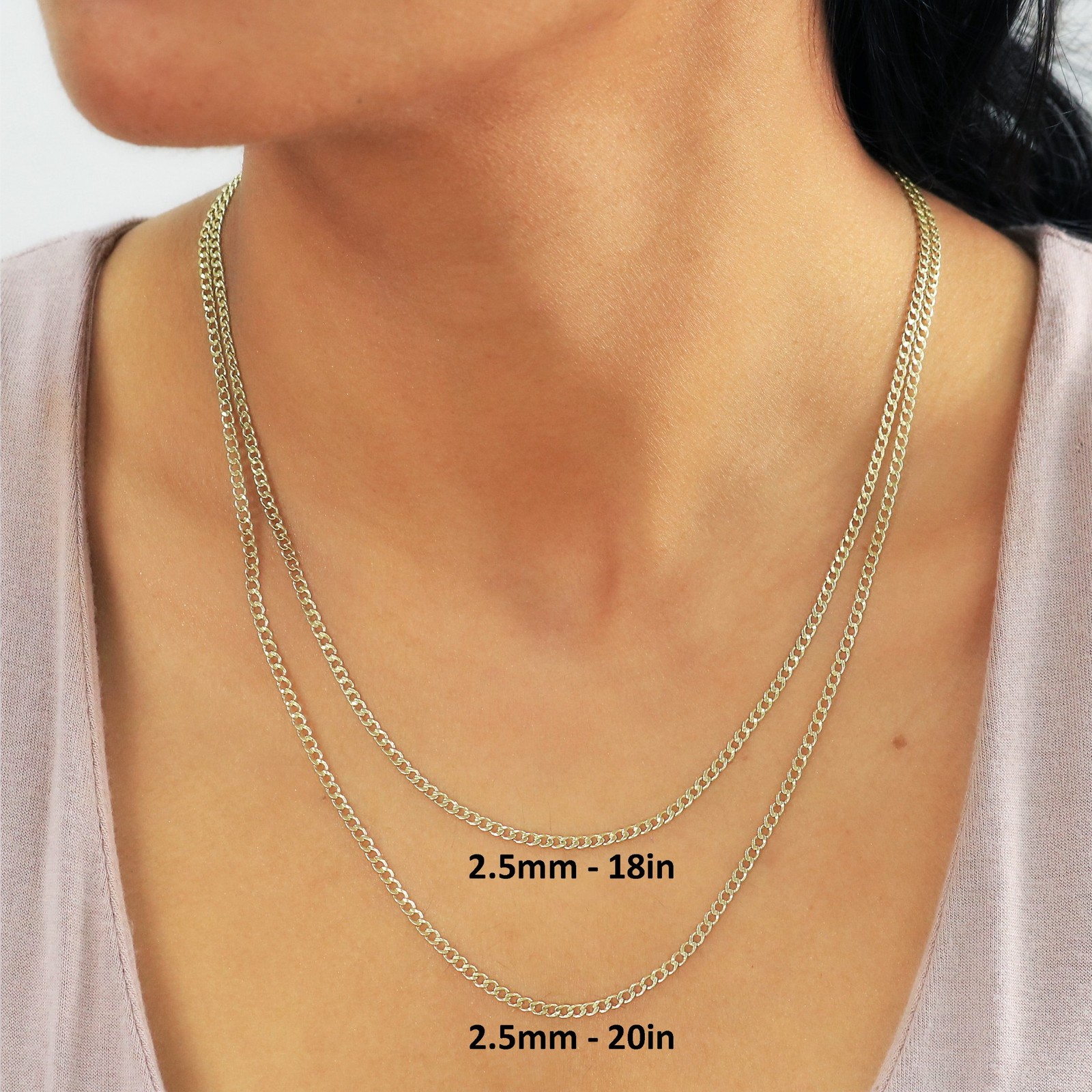 14K Yellow Gold 2.5mm Italian Cuban Curb Chain Link Necklace Mens Women 16″- 26″