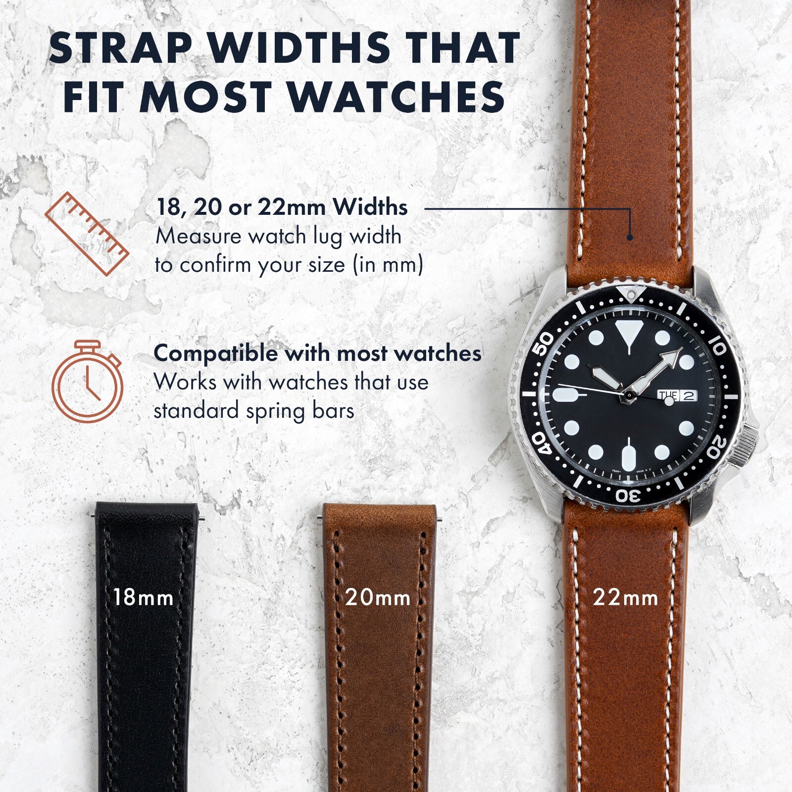 Italian Buttero Leather Watch Band – Dark Brown – 18mm, 20mm or 22mm
