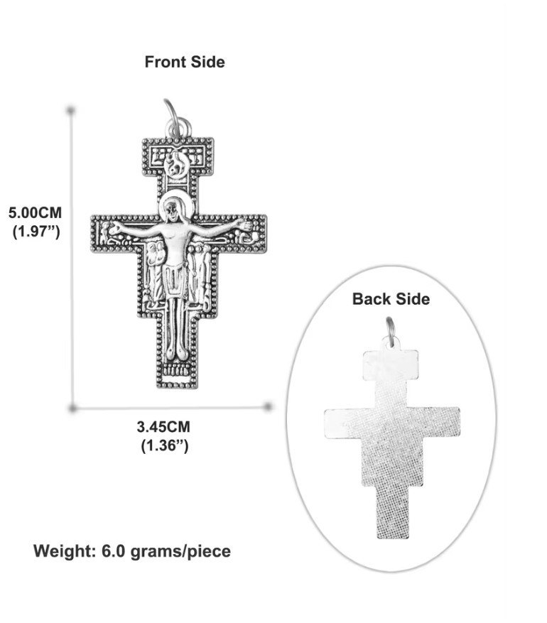 Alloy Silver San Damiano Cross Pendant, No chain