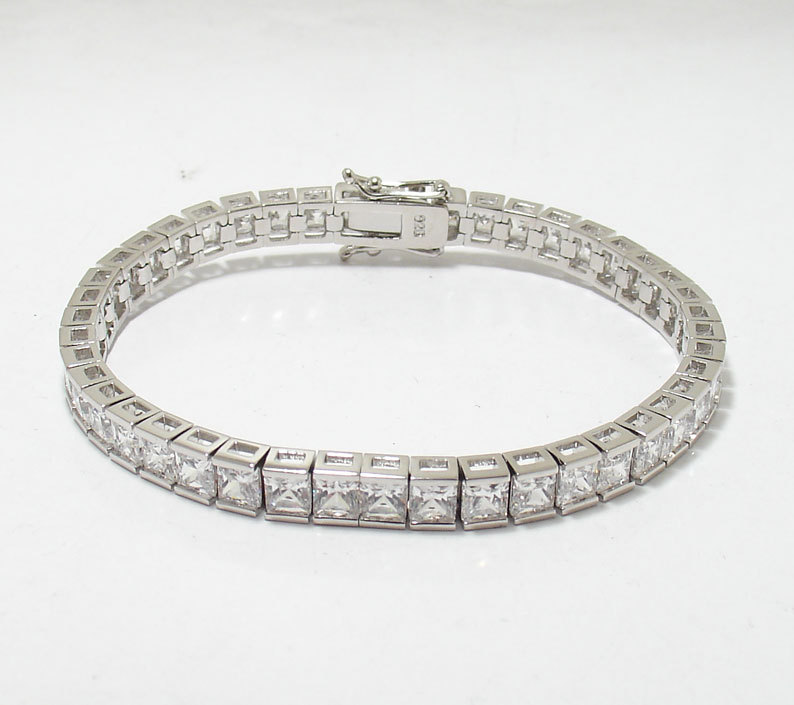 7″ 5mm Princess Cut Square CZ Tennis Bracelet Real Solid 925 Sterling Silver
