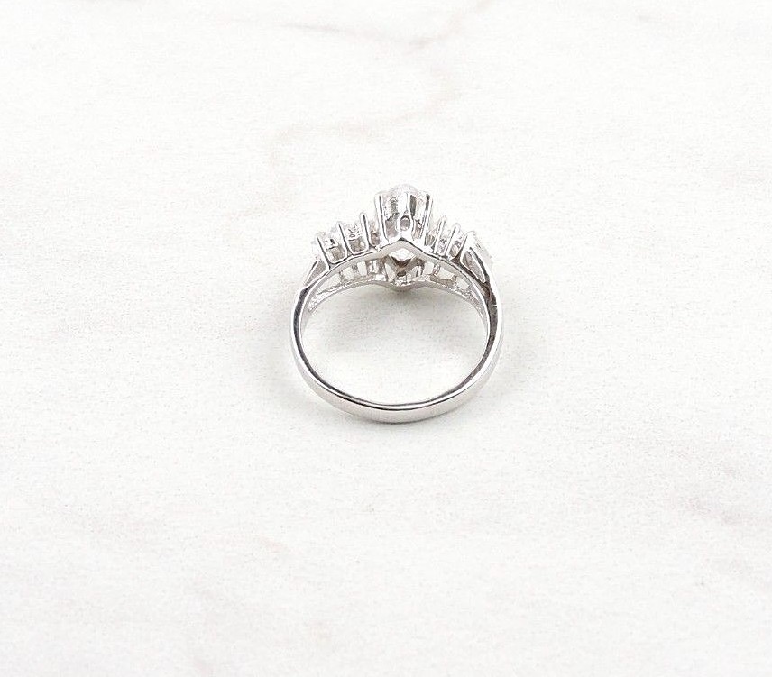 Sterling Silver 2.60 cttw Marquise And Tapered Baguette Cubic Zirconia Ring