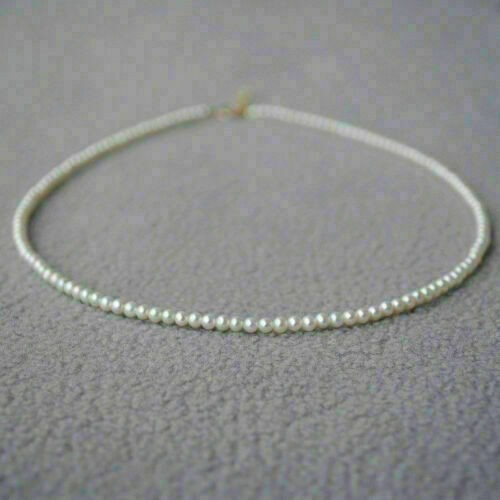 Mini AAA 4-5mm Round Akoya White Pearl Necklace 18inch 14k Gold Clasp