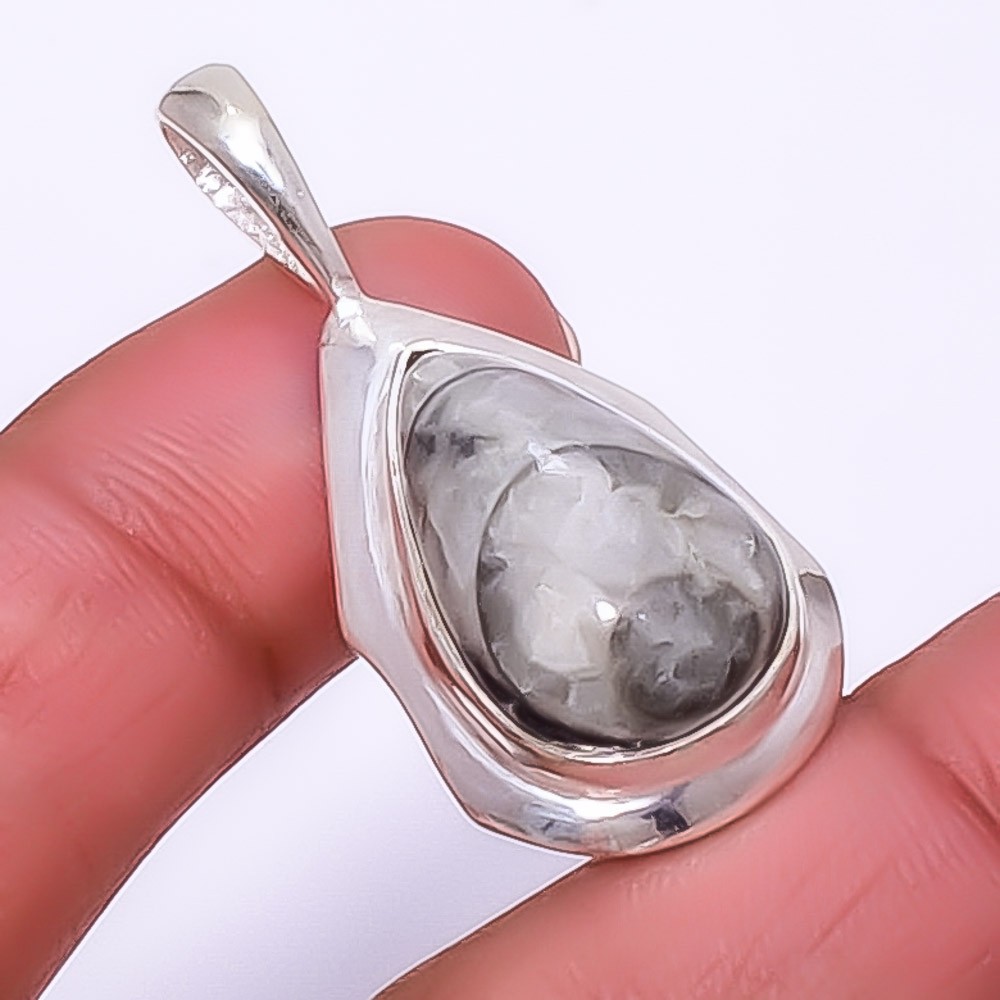 Fossil Orthoceras – Morocco 925 Silver Plated Pendant 1.56″ T35