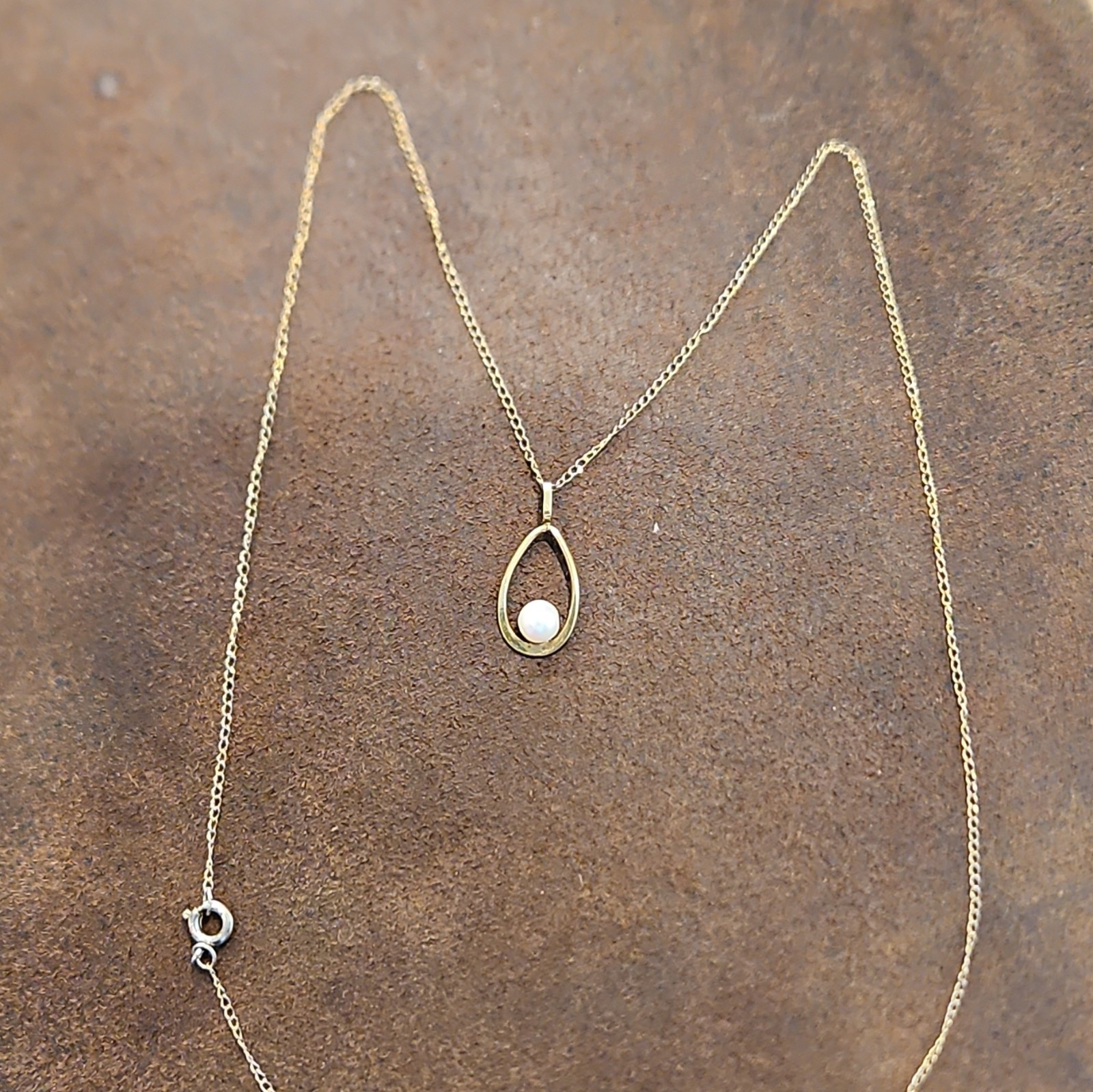 Vintage 14K 12K Gold Filled Pearl Pendant Necklace Set Dainty 18″ Cable Chain