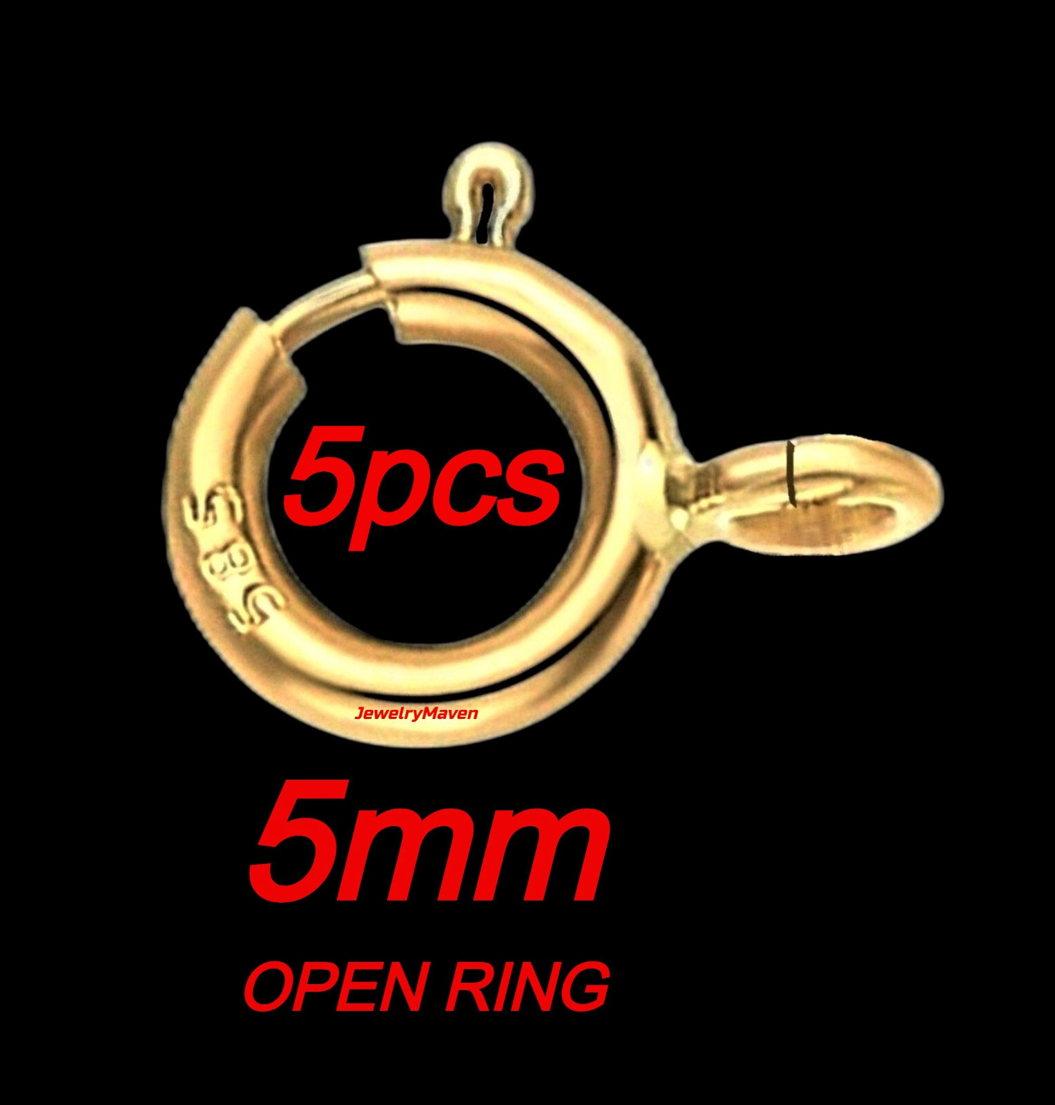 (5) FIVE PACK STANDARD WEIGHT 5mm 14k Yellow Gold Spring Ring Clasp OPEN Jump US