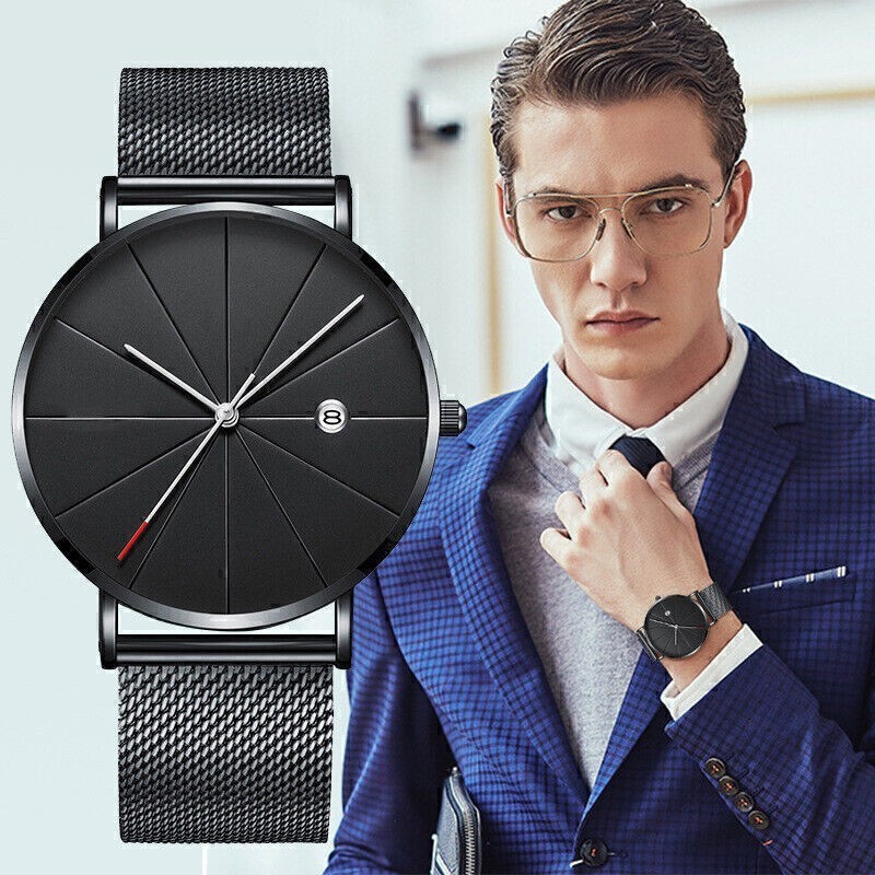 Men’s Casual Ultra Thin Quartz Analog Wrist Watch with Stainless Steel Mesh Band