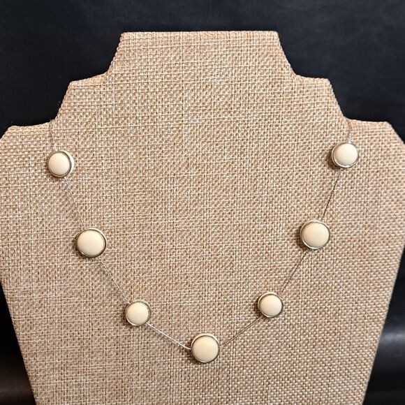 Choker Necklace Silver Tone/Cream Acrylic Stones 8 in + 3 in of extension