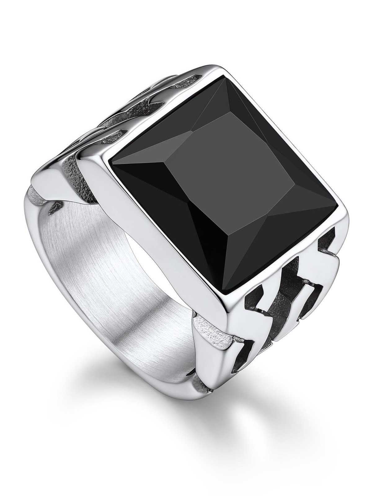 Gemstone Signet Rings for Men, Stainless Steel Fancy Cut Cubic Zirconia Rings…