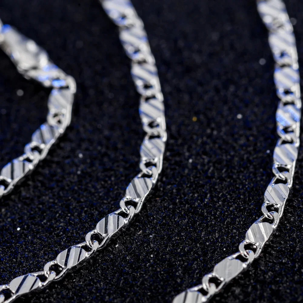 925 Sterling Silver 2MM Flat Clavicle Chain Necklace 40-75CM Women Men Gift