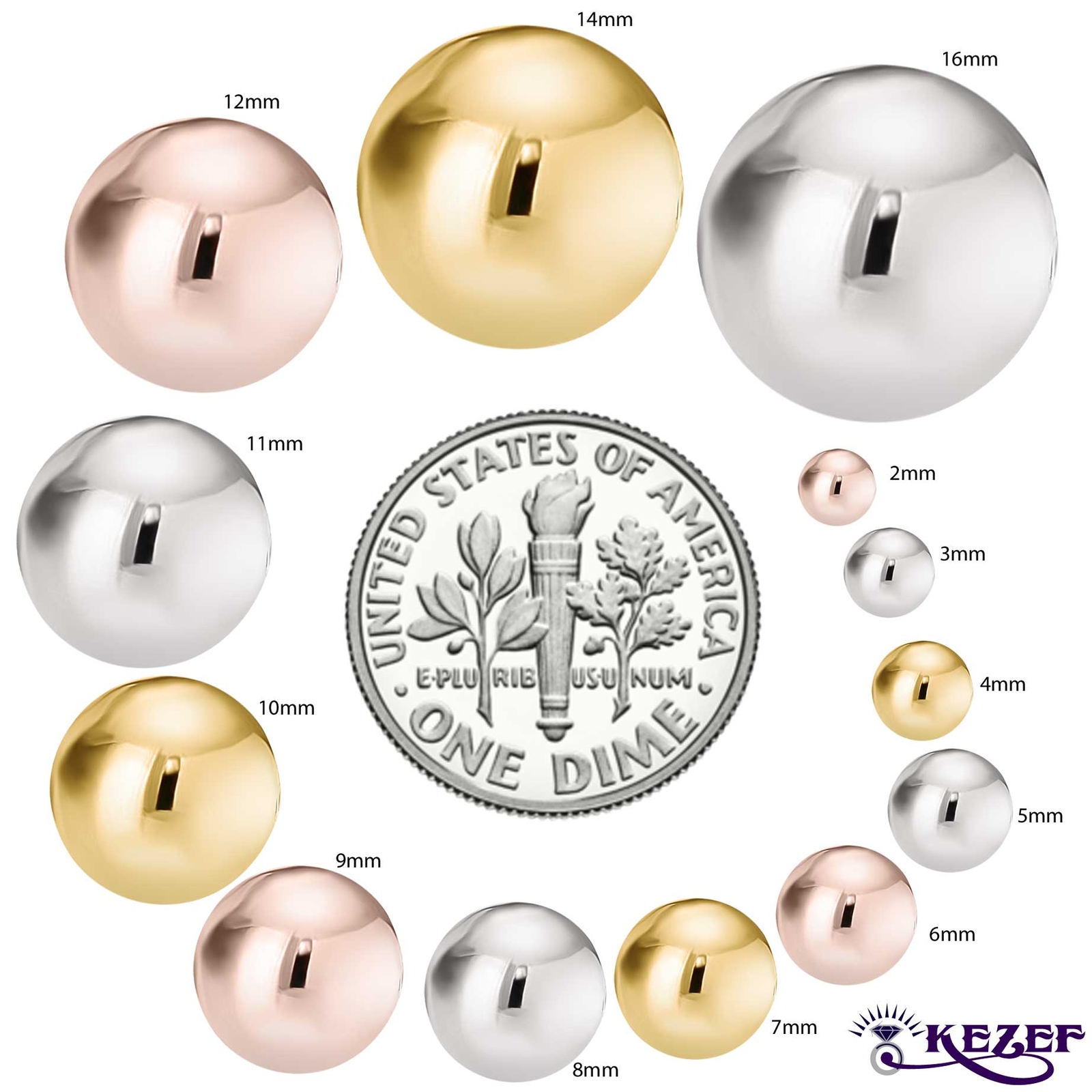 14k Gold Plated Sterling Silver Ball Bead Stud Earrings