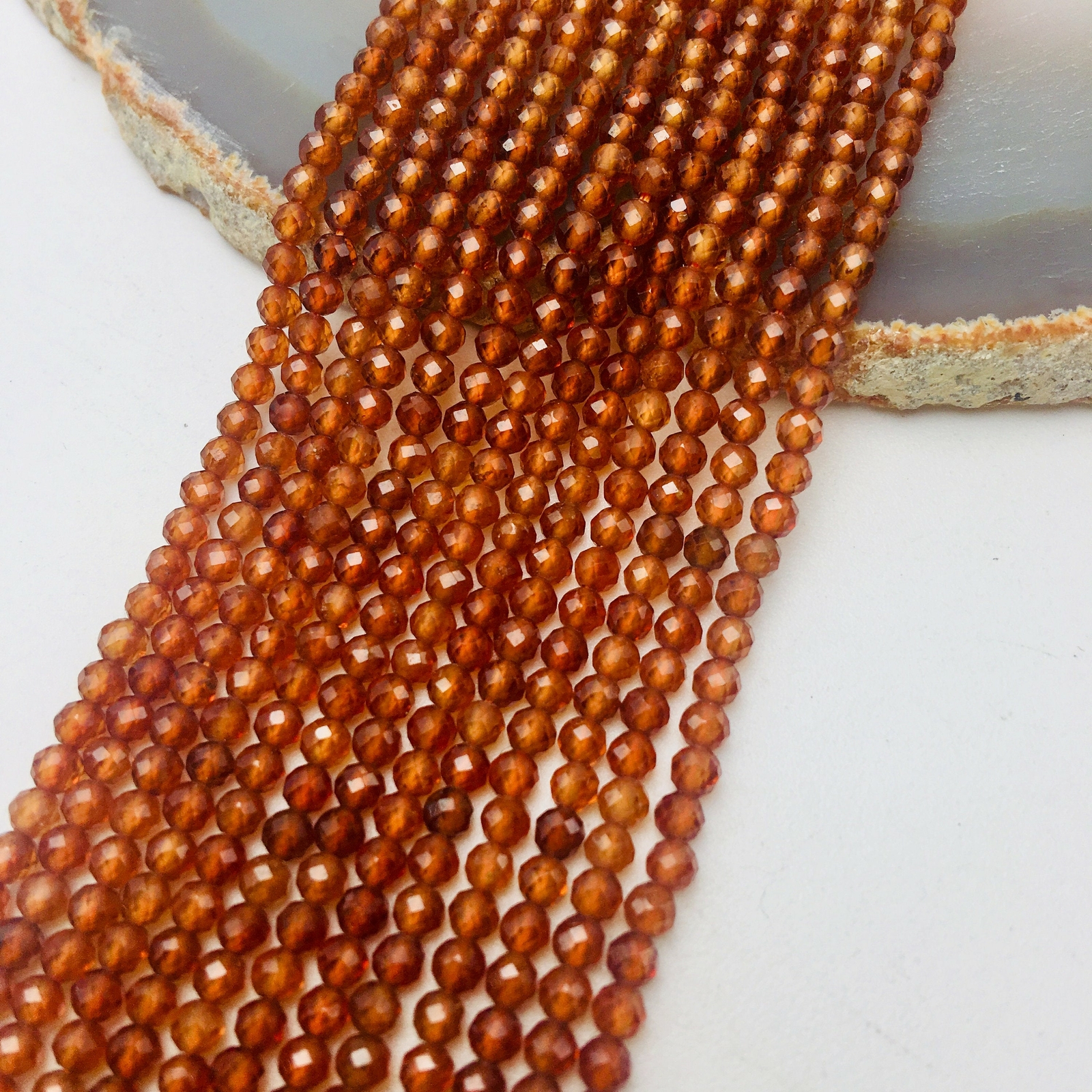 Natural Hessonite Orange Garnet Faceted Round Beads 2.5mm 3mm 4mm 5mm 15.5″ Strd