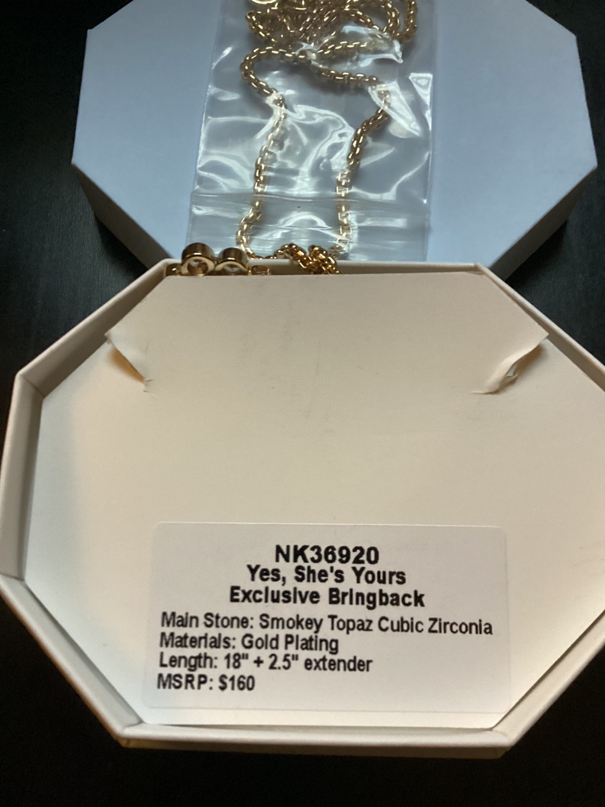 Bomb Party EXCLUSIVE BRINGBACK Tennis Necklace “Yes, She’s Yours” CZ/Gold/Smokey