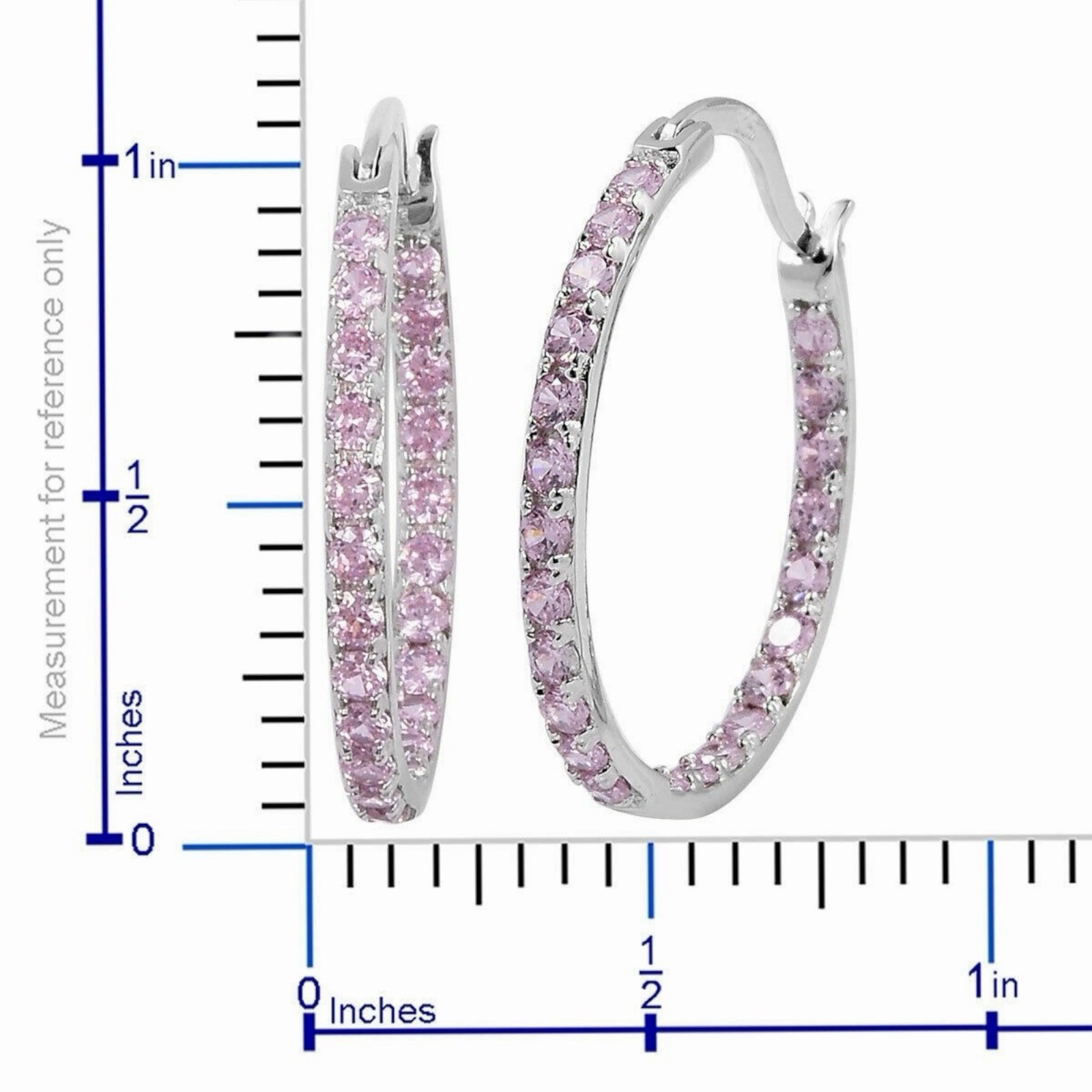 Silver Plated Cubic Zirconia CZ Inside Out Hoops Hoop Earrings Lab-Created B99