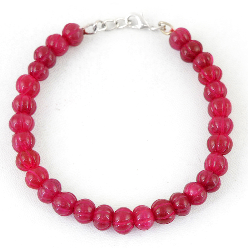 132.90 CTS EARTH MINED ENHANCED RUBY ROUND CARVED BEADS BRACELET – LOWEST PRICE