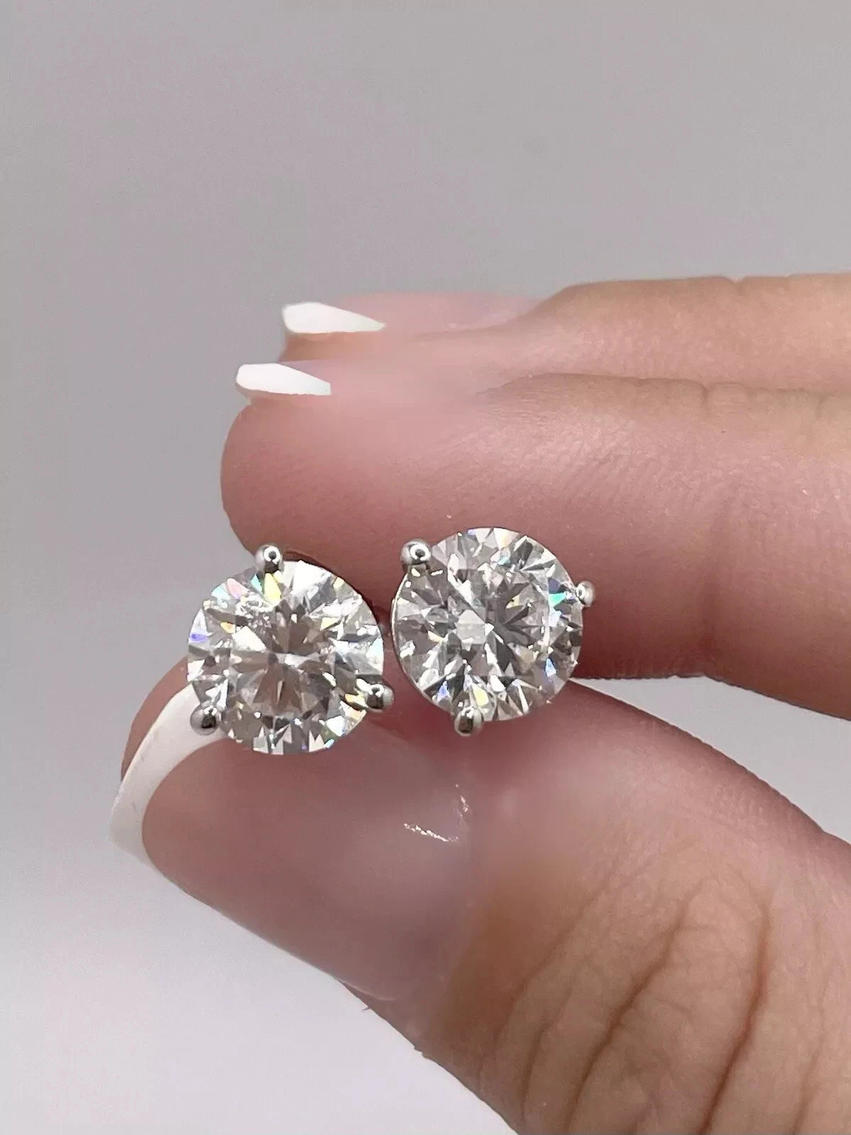 3.00 Ct D VVS2 Round Lab Grown 14k Diamond Stud Martini Earrings IGI Certified