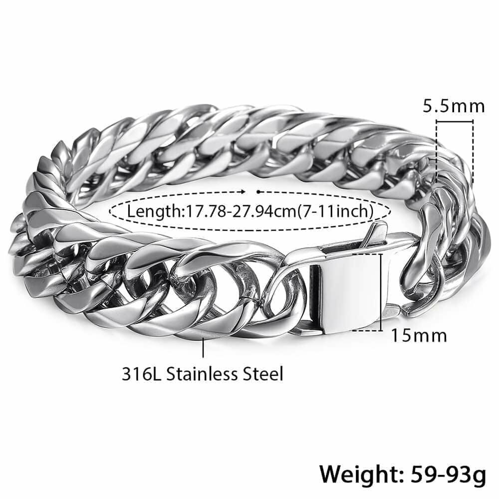 10/15mm Curb Cuban Rombo Link Bracelet Gold Plated 316L Stainless Steel Chain