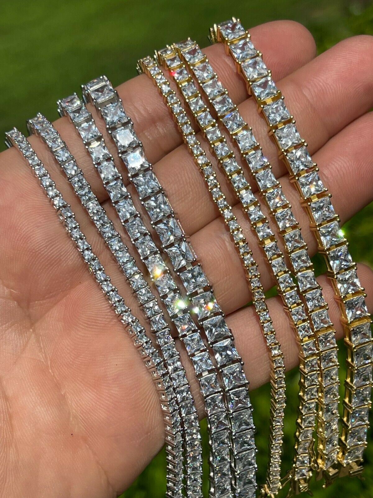 Tennis Chain Real 925 Sterling Silver ICED Square Princess Cut CZ Necklace Chain