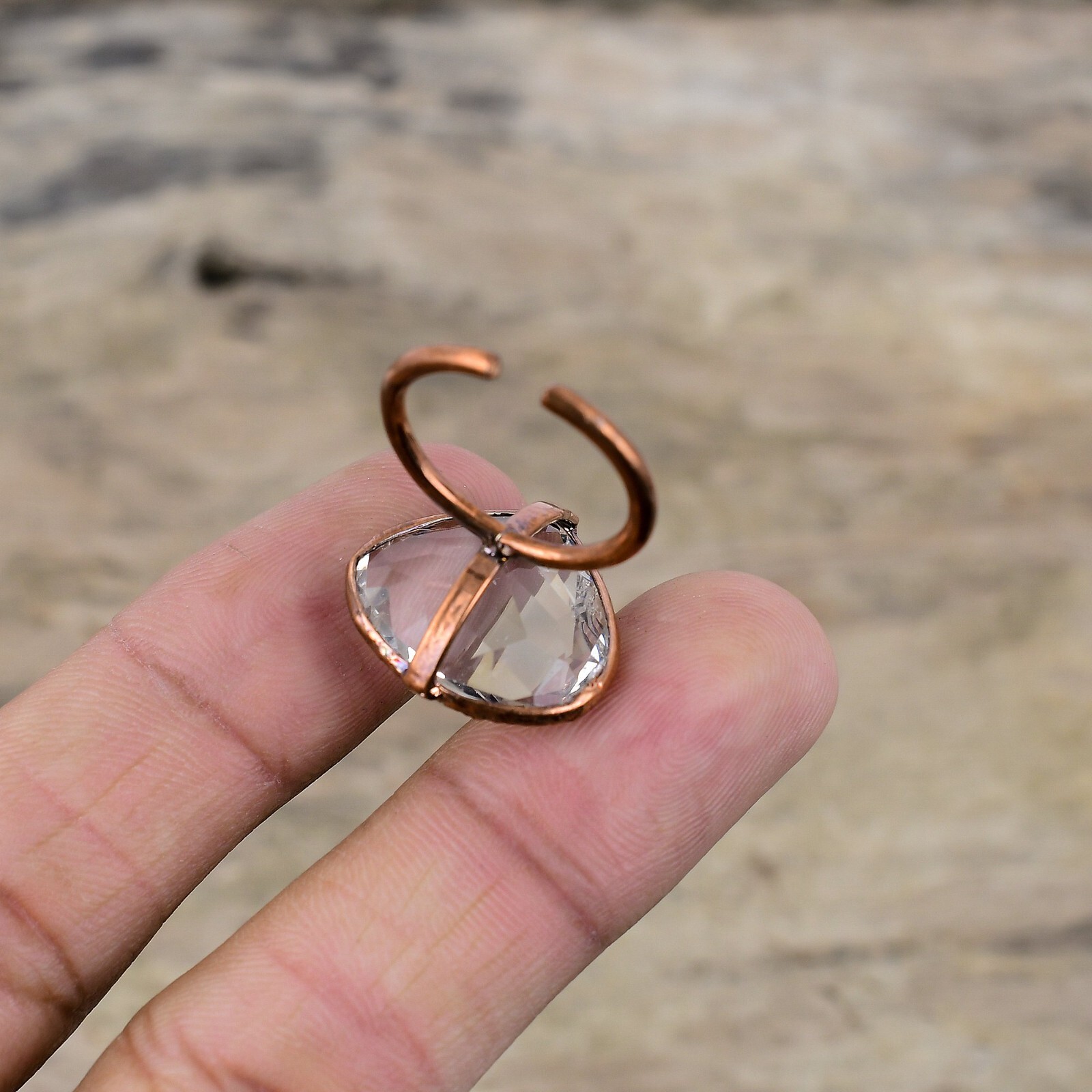 White Topaz Copper Love Gift Electroformed Adjustable Ring Size Adjustable