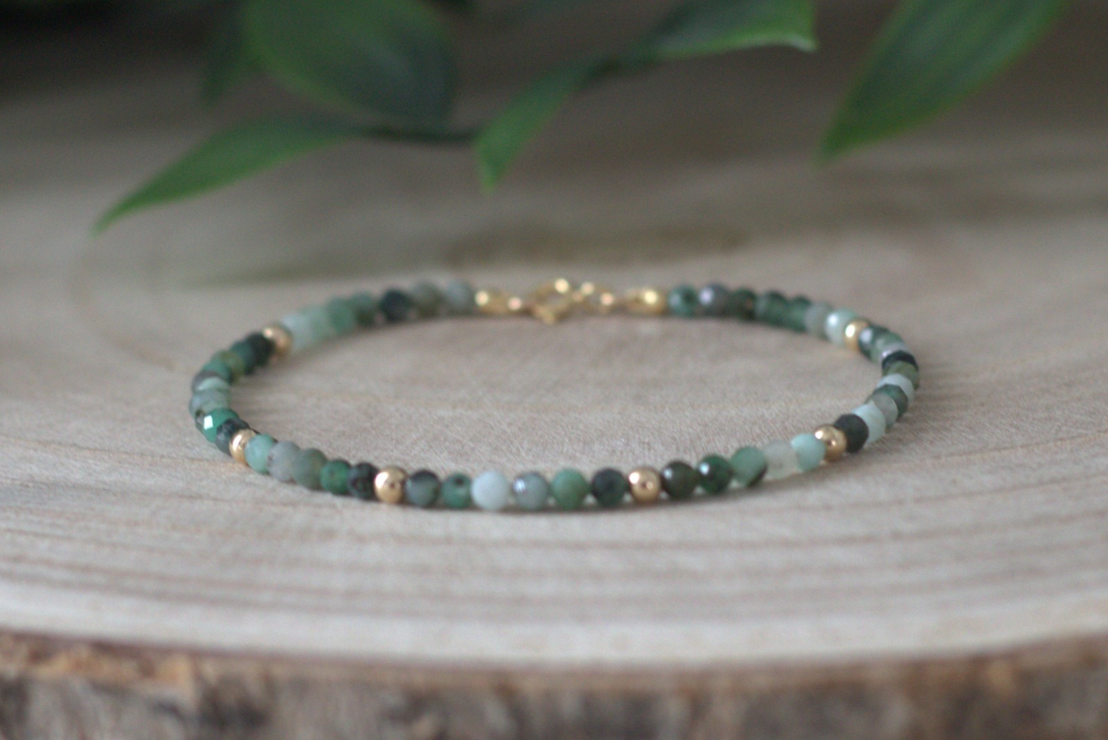 Emerald + 14K Gold balls, Gemstone Bracelet, May Birthstone, 18k gold filled