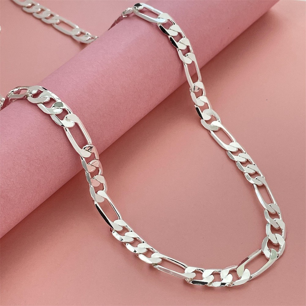 16″ – 30″ Men’s 925 Sterling Silver 8mm Width Figaro Cuban Chain Necklace #N288