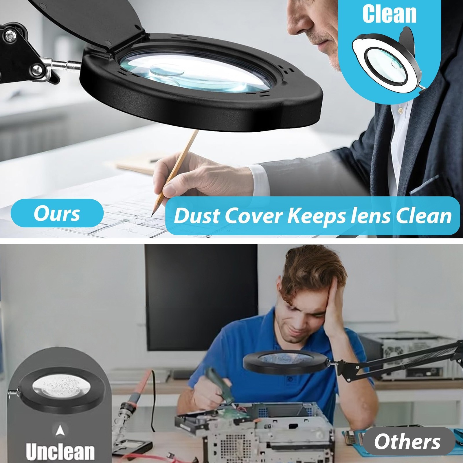 15X Magnifying Glass Desk Light Magnifier LED Lamp Reading Lamp With Lid + Clamp