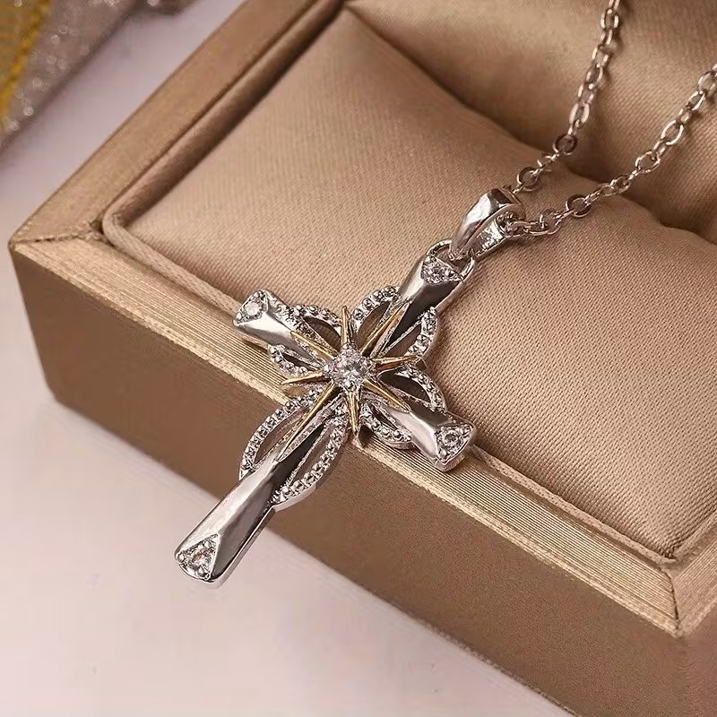 Elegant Cross Pendant Necklace Christian Faith Jesus Religious Charm Women Gift