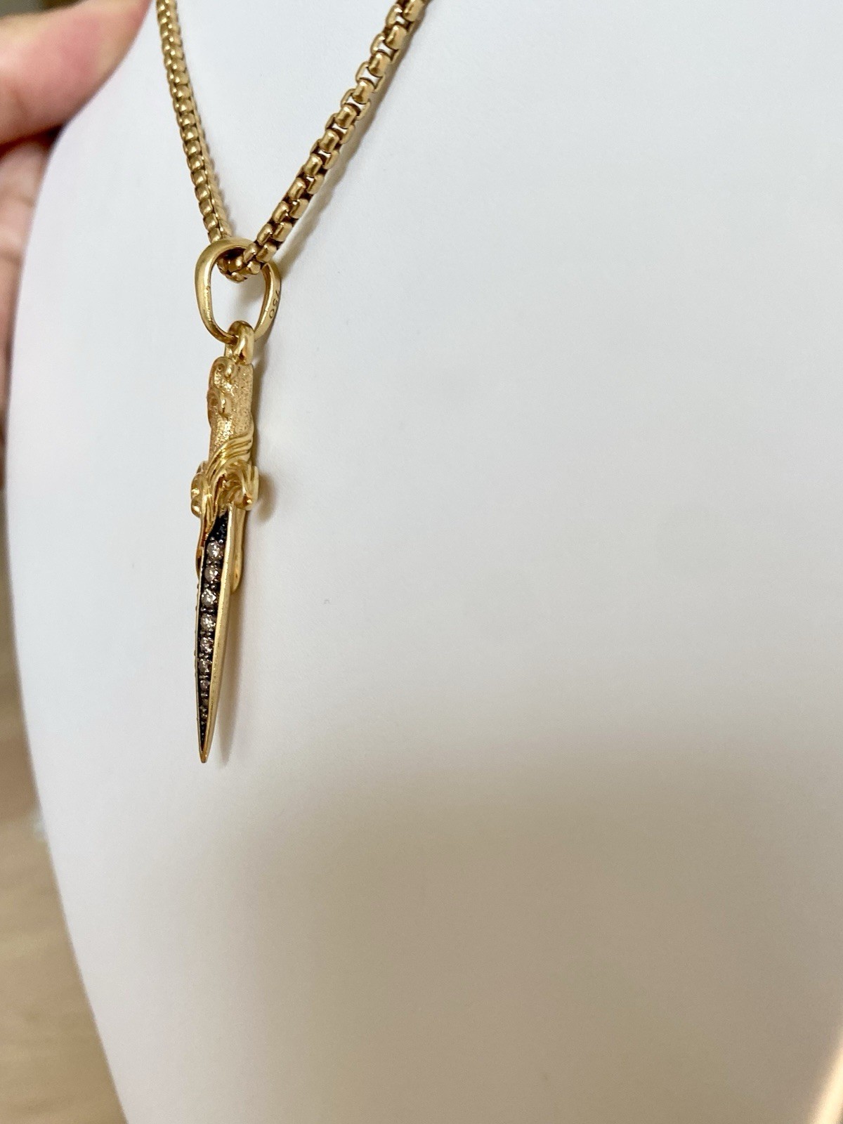 David Yurman 18k “ Gold Box Chain Necklace 2.7mm Diamond dagger 54mm $10,350