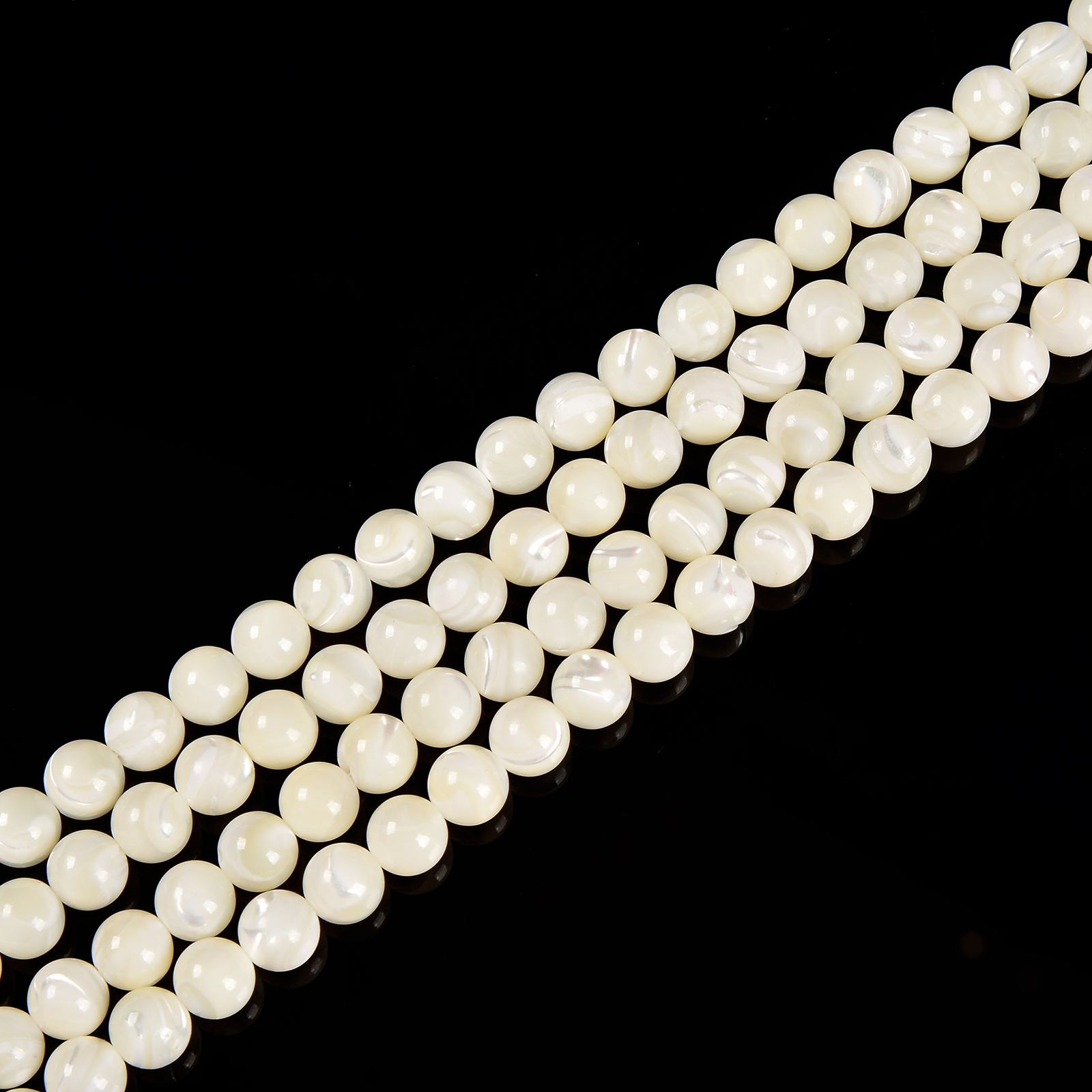 Iridescent White Mother of Pearl MOP Shell Smooth Round 3mm to 12mm 15.5” Strd