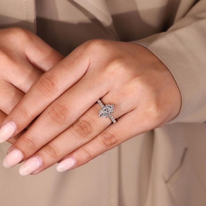 Dutch Marquise Cut Moissanite Hidden Halo 14K Gold Plated Engagement Ring