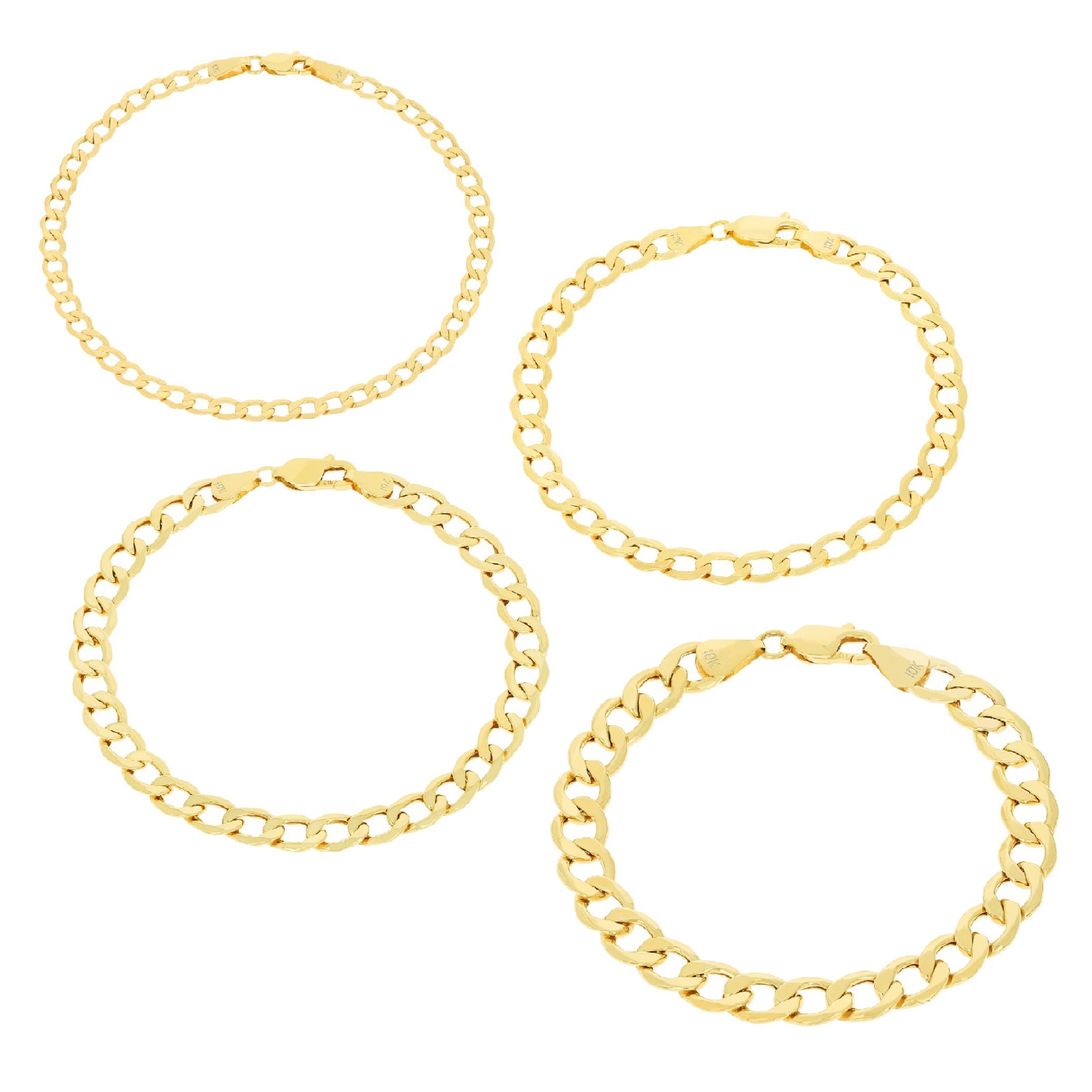 10K Yellow Gold 2.5mm-7.5mm Cuban Curb Link Chain Bracelet Mens Womens 7″ – 9″