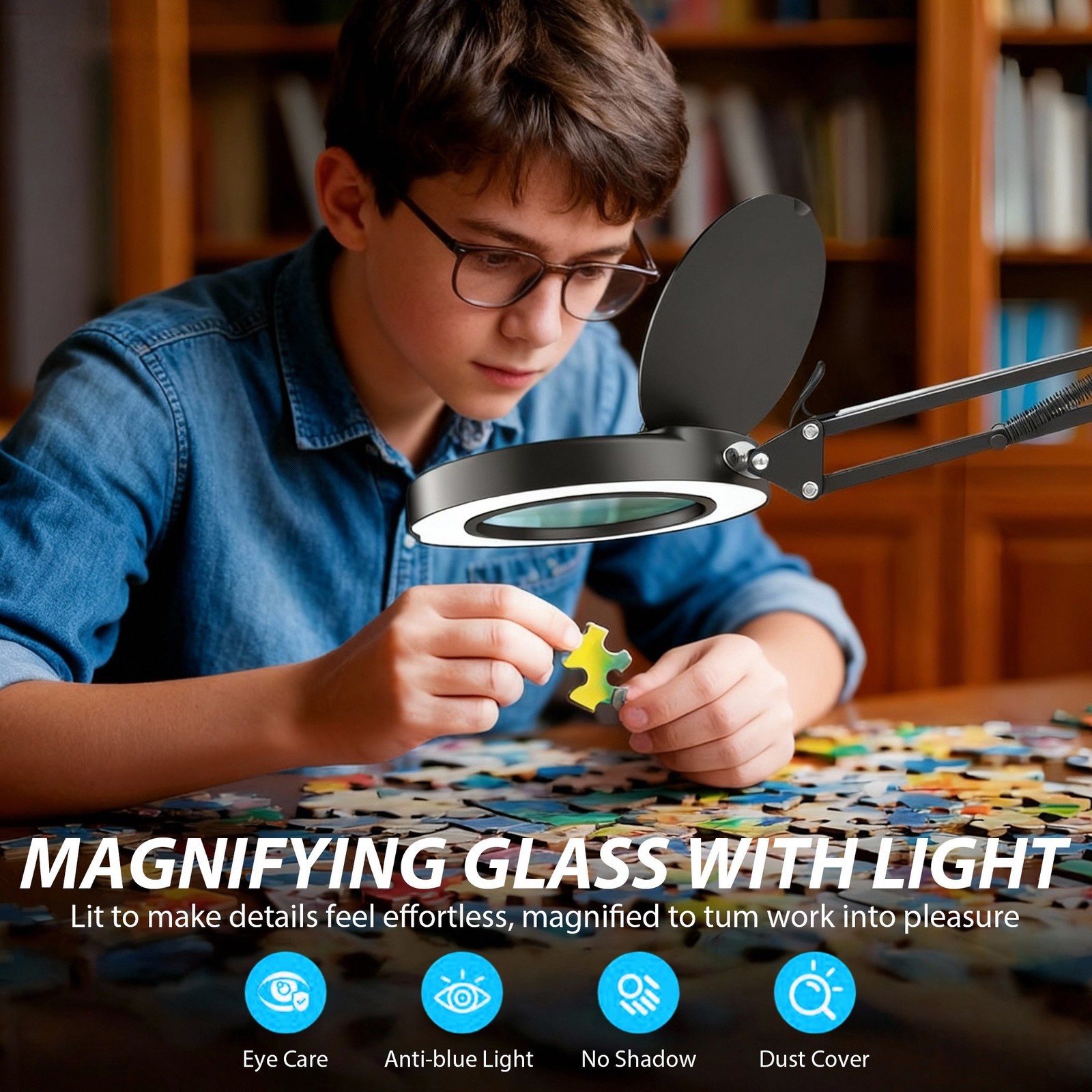 15X Magnifying Glass Desk Light Magnifier LED Lamp Reading Lamp With Lid + Clamp