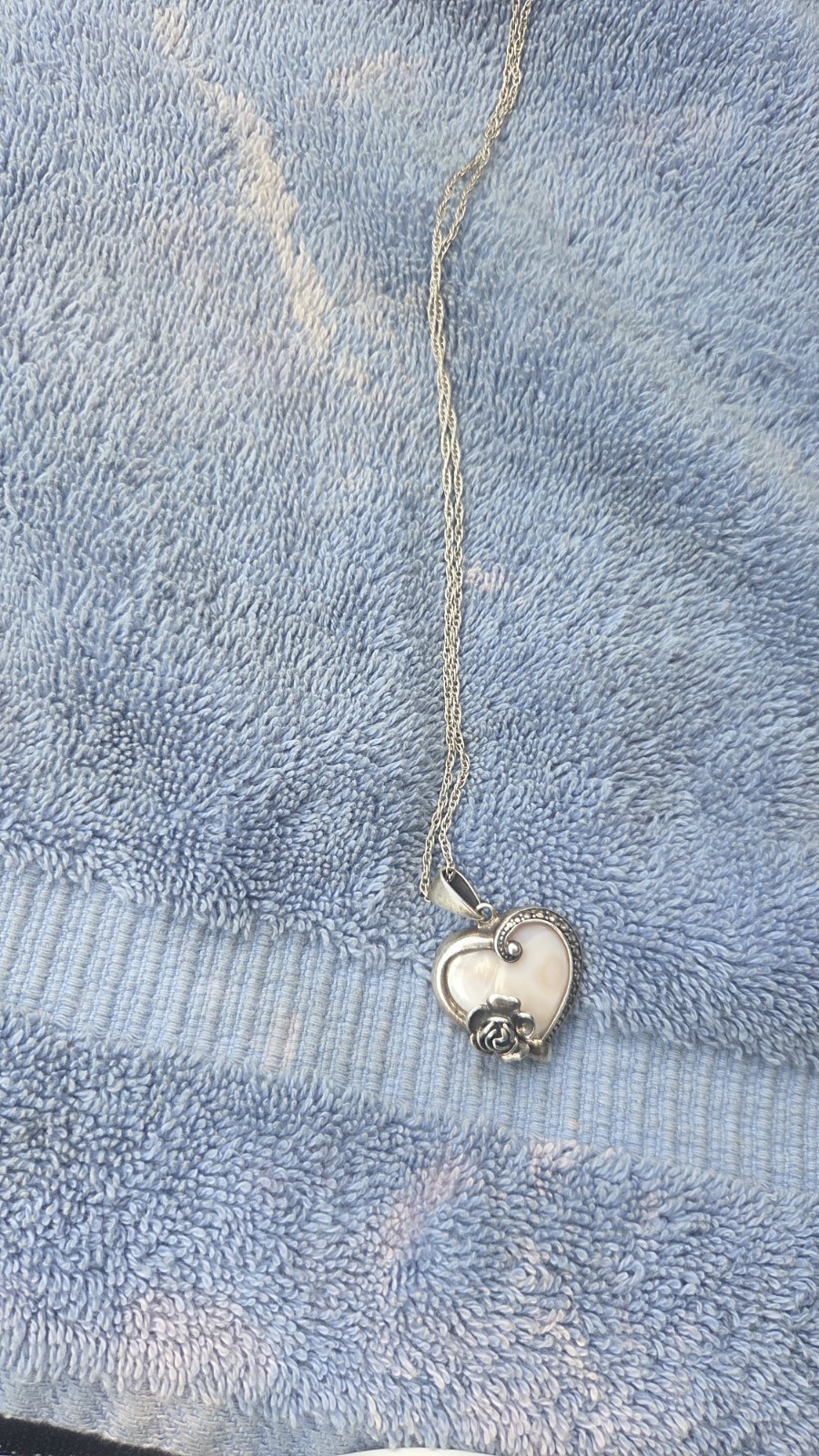 925 Silver Mother of Pearl Heart Pendant 20 inch Rope Lobster Clasp Signed