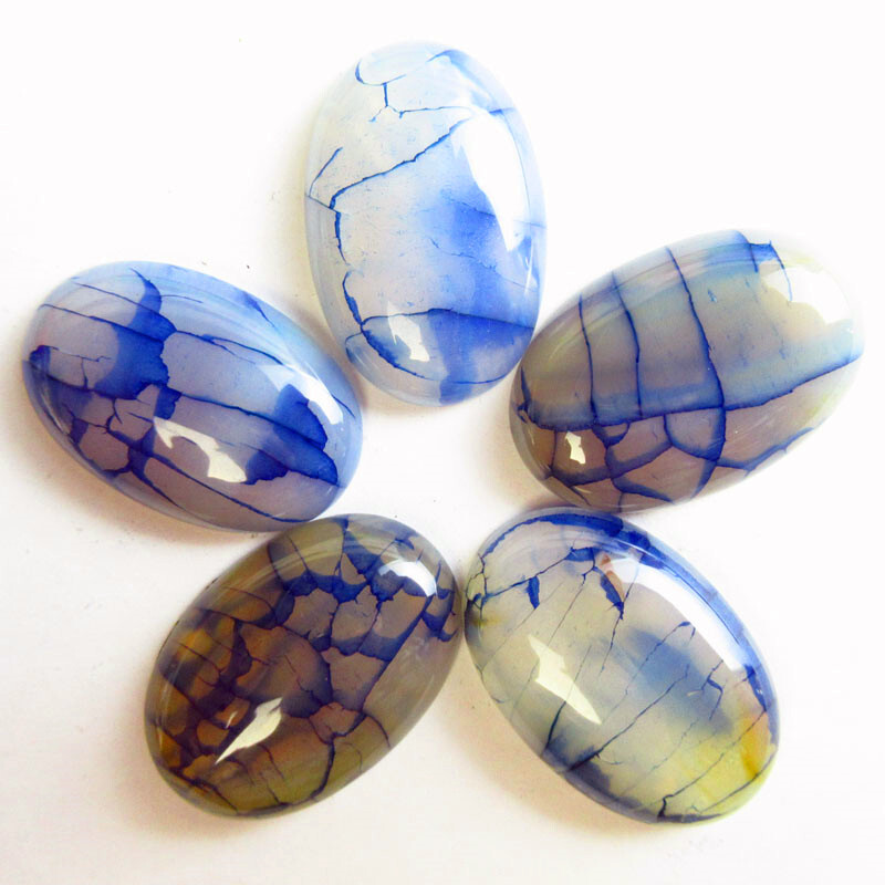 5Pcs 30x20x7mm Blue Dragon Veins Agate Oval Cab Cabochon B67691