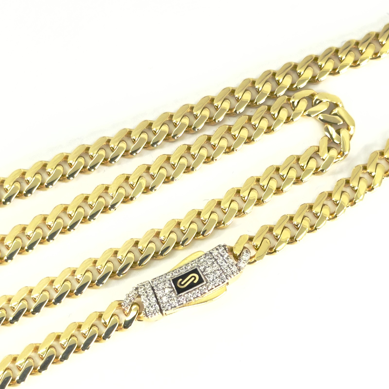 Cuban Link Monaco Chain 10K Real Gold 22inch 5mm Classic Pave Lock Necklace