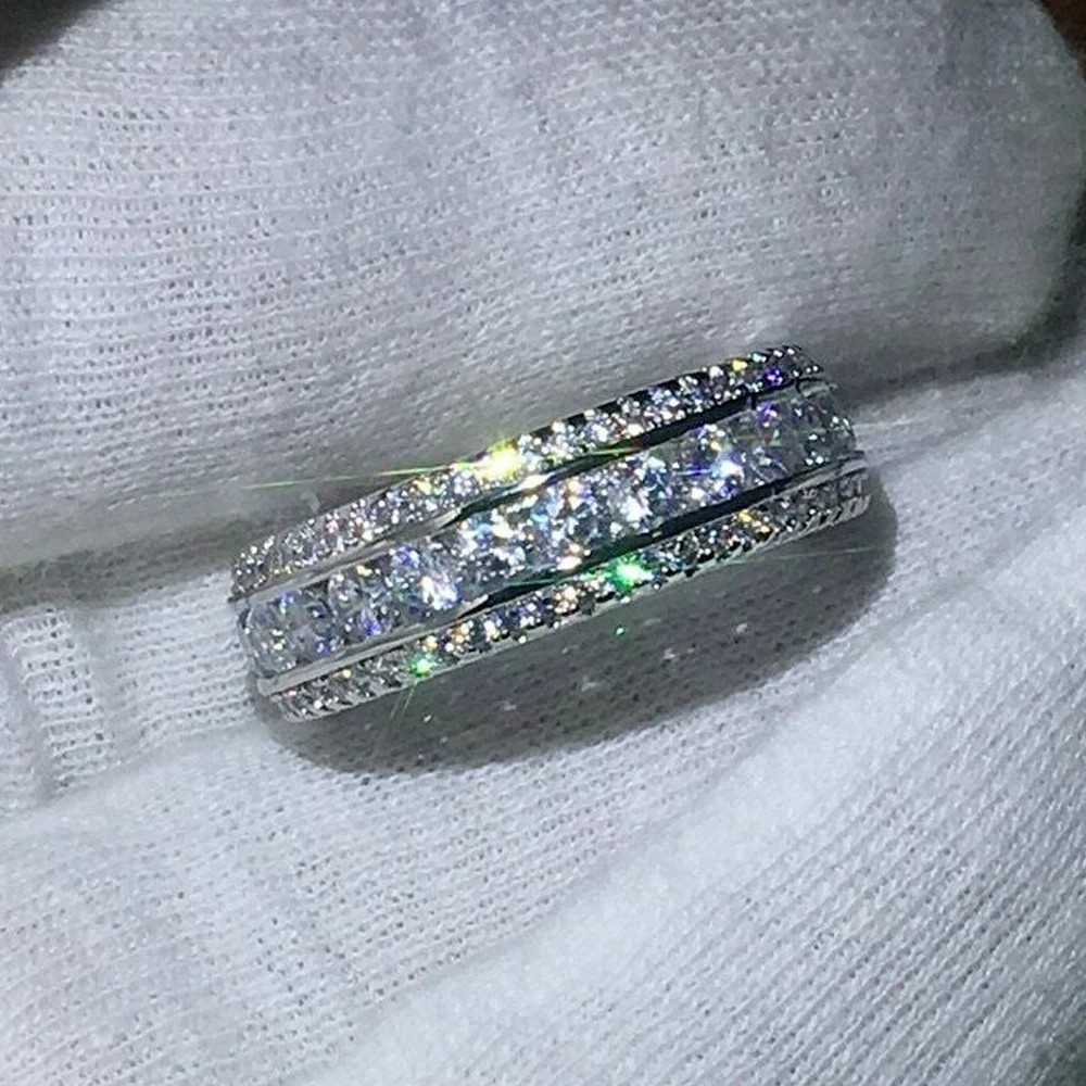 Men’s 3Ct Round Moissanite Full Eternity Wedding Band Ring 14K White Gold Plated