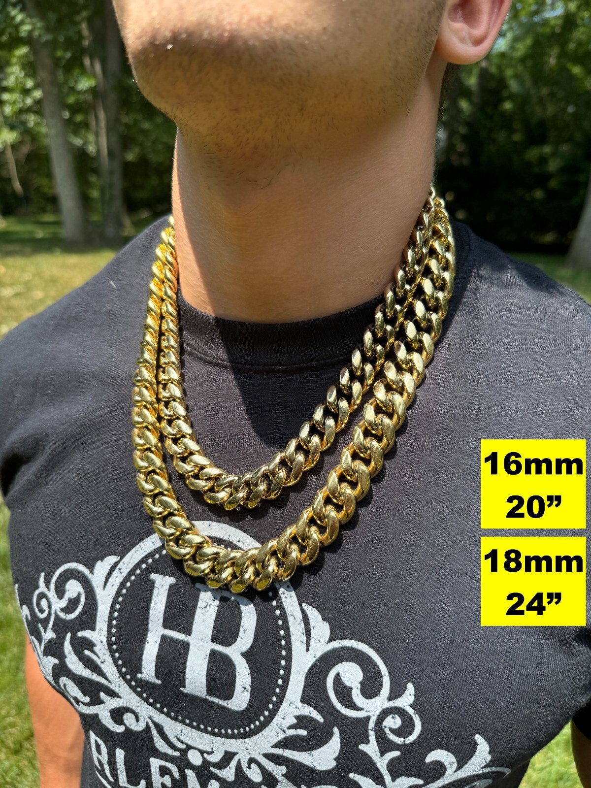 Miami Cuban Link Chain Necklace Bracelet 14k Gold Plated Stainless Steel 4-18mm