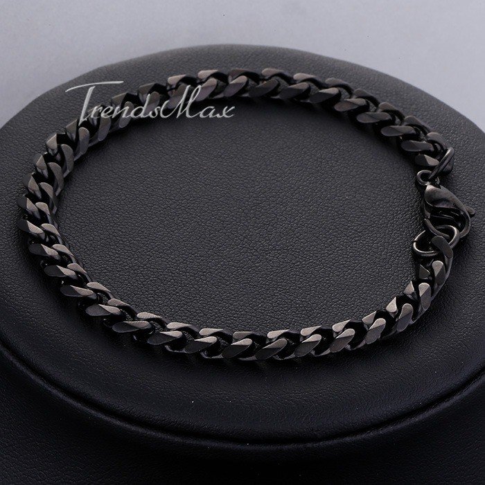3/5/7/9/11mm Black Tone Stainless Steel Curb Cuban Link Chain Bracelet 7-11inch
