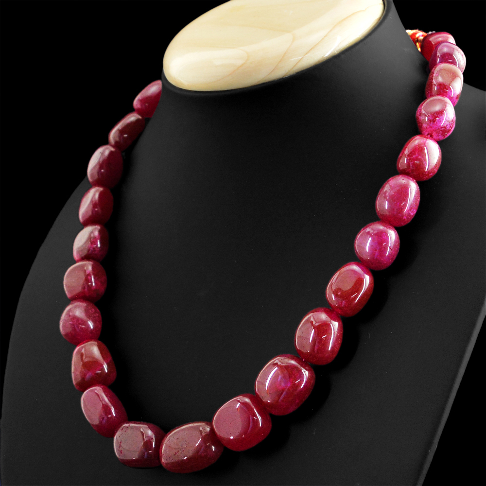 475.00 CTS EARTH MINED ENHANCED RUBY OVAL SHAPE BEADS NECKLACE (DG)