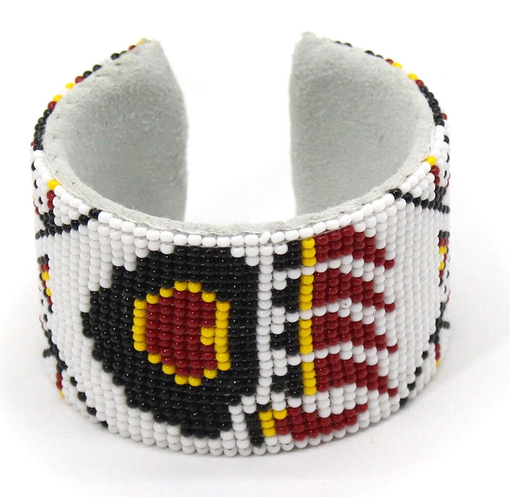 White Yellow Bear Paw Handmade Beaded Cuff Bracelet