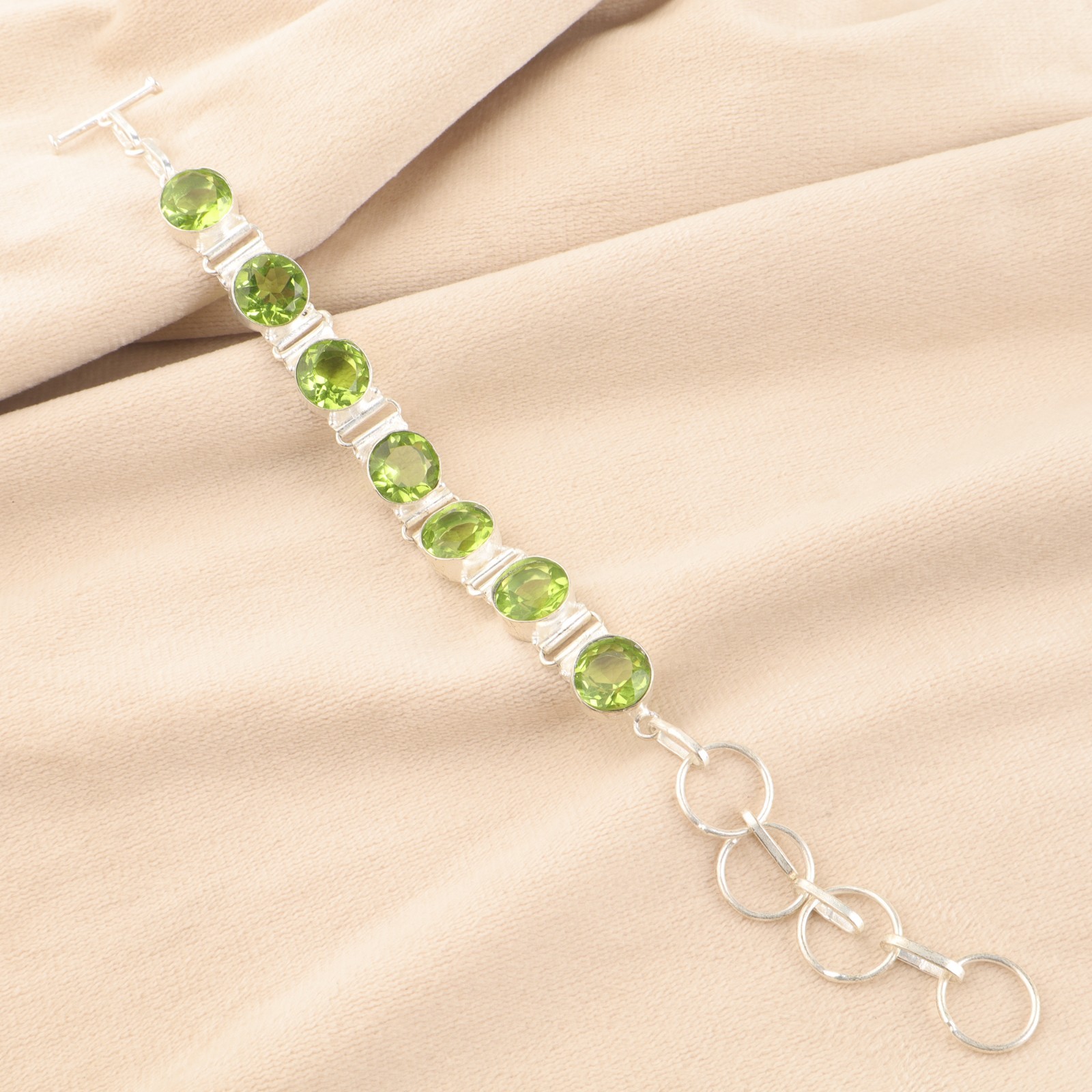 Exceptional Peridot Gemstone 925 Sterling Silver Handmade Jewelry Bracelet 8″