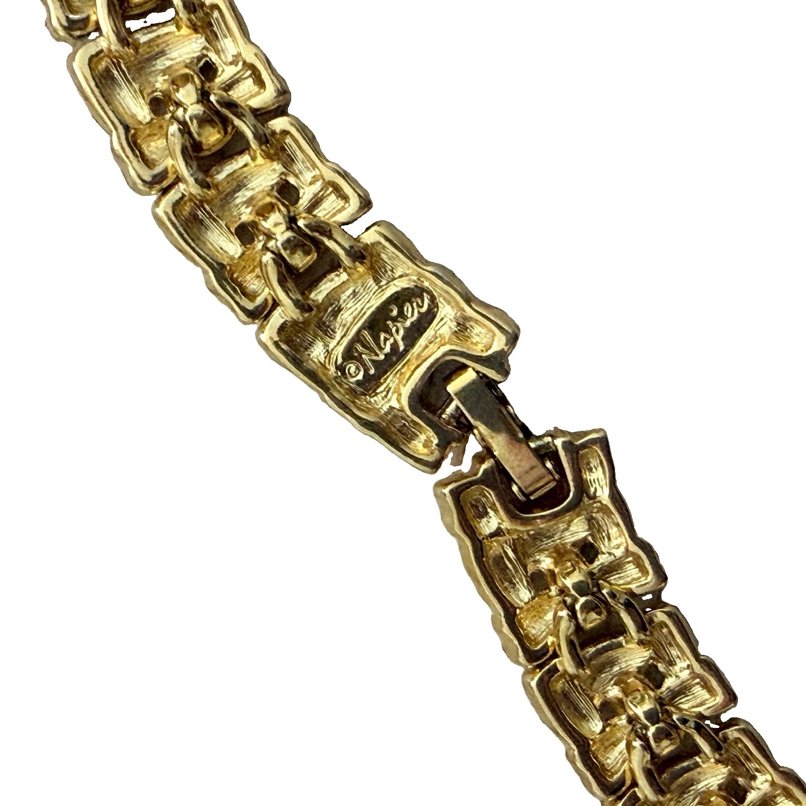 Napier Signed Gold Tone Bar Link Chain Choker Necklace w/ Box Clasp