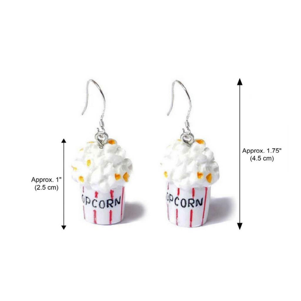 CUTE POPCORN BOX EARRINGS Movies Date Night Dangle Drop Stainless Steel Ear Wire