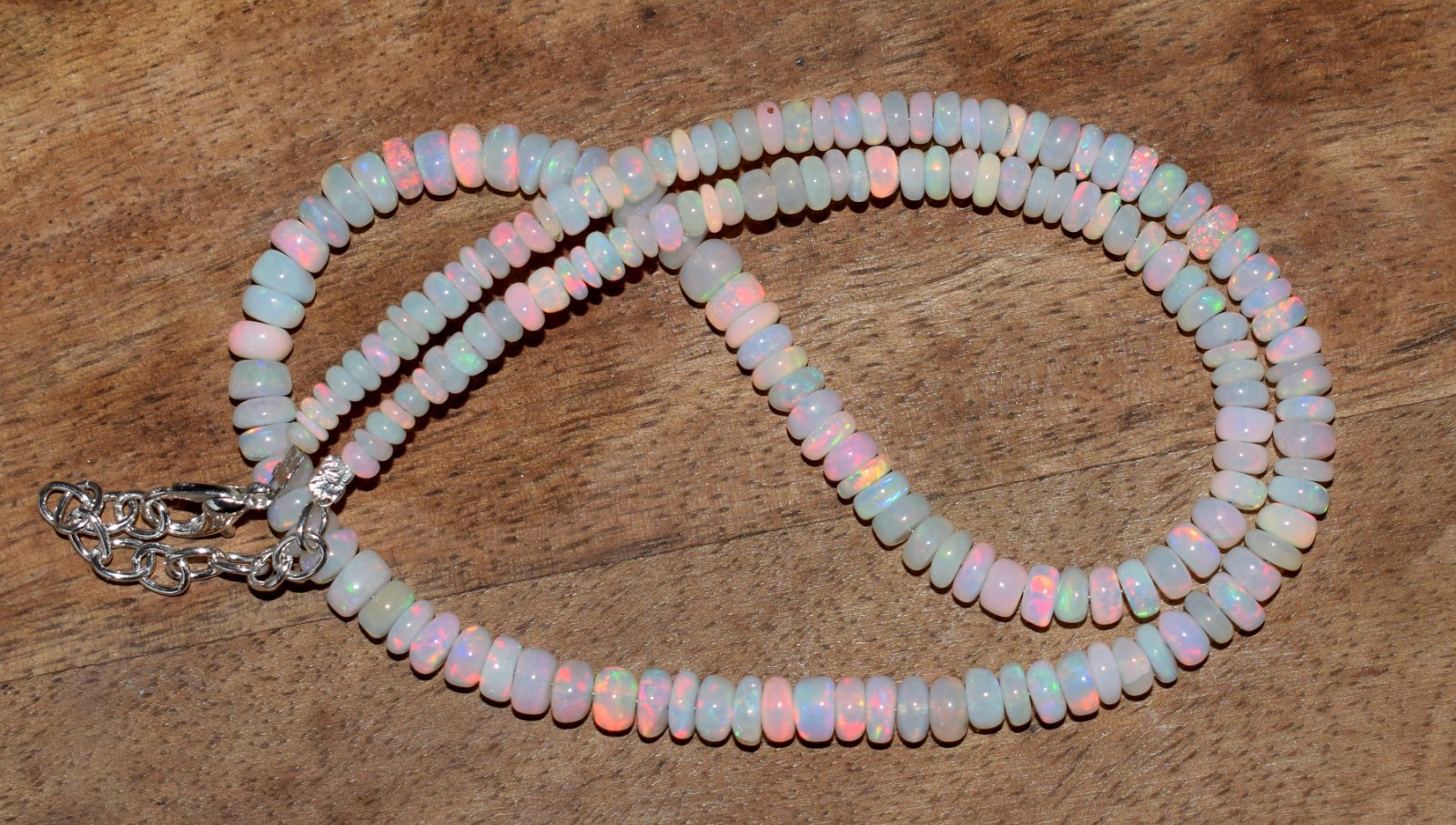 16″Natural Ethiopian Opal Wello Fire Opal Gemstone Bead Necklace AF0494