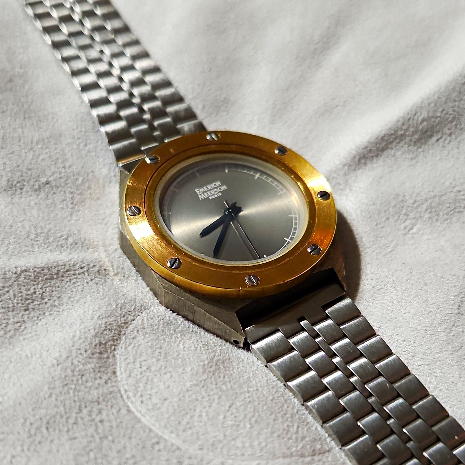 Emerich Meelson Mechanical Manual Wind Two-Tone SS Bracelet Silver Dial RUNNING
